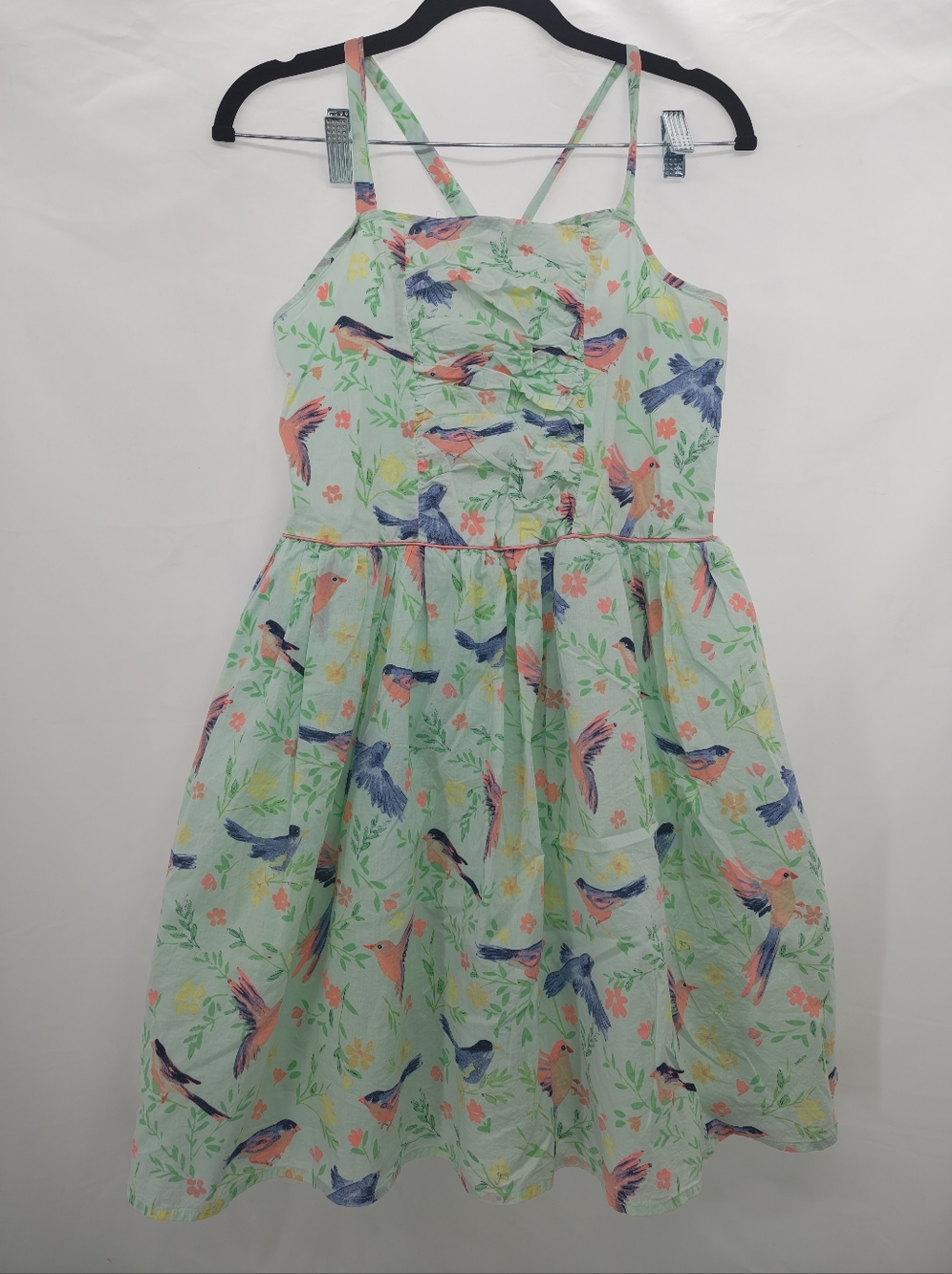 Cherokee Mint Green Bird Print Sundress with Coral and Navy Accents